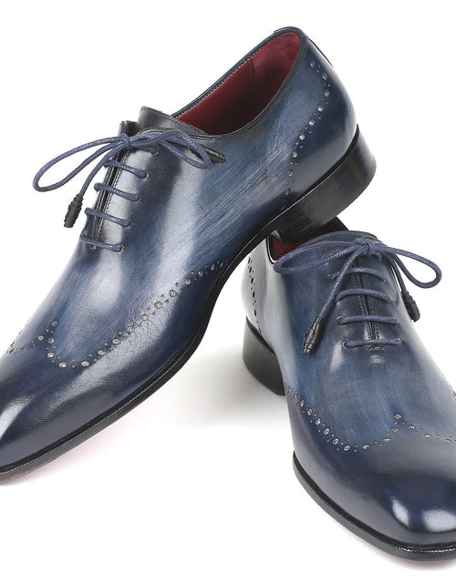 Load image into Gallery viewer, Paul Parkman Men&#39;s Navy Burnished Wingtip Oxfords (ID#84NT56)
