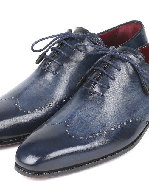 Load image into Gallery viewer, Paul Parkman Men&#39;s Navy Burnished Wingtip Oxfords (ID#84NT56)
