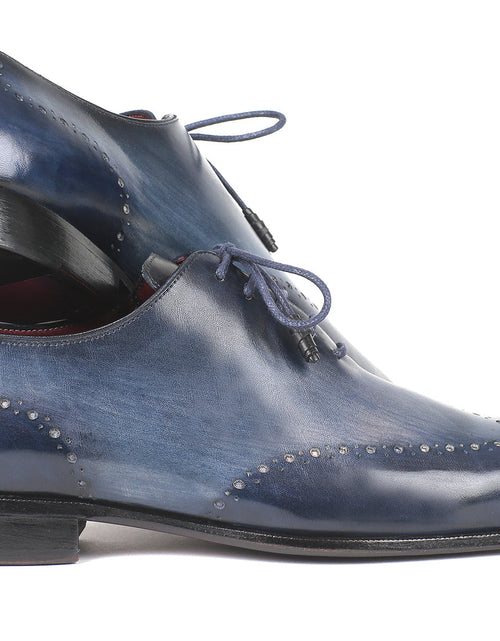 Load image into Gallery viewer, Paul Parkman Men&#39;s Navy Burnished Wingtip Oxfords (ID#84NT56)
