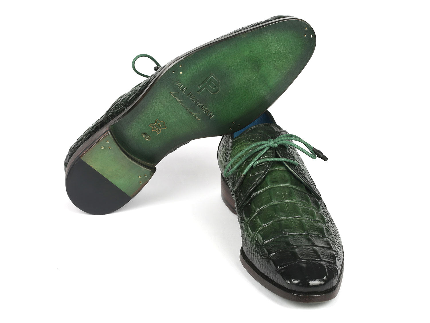 Paul Parkman Men's Green Croco Textured Leather Derby Shoes