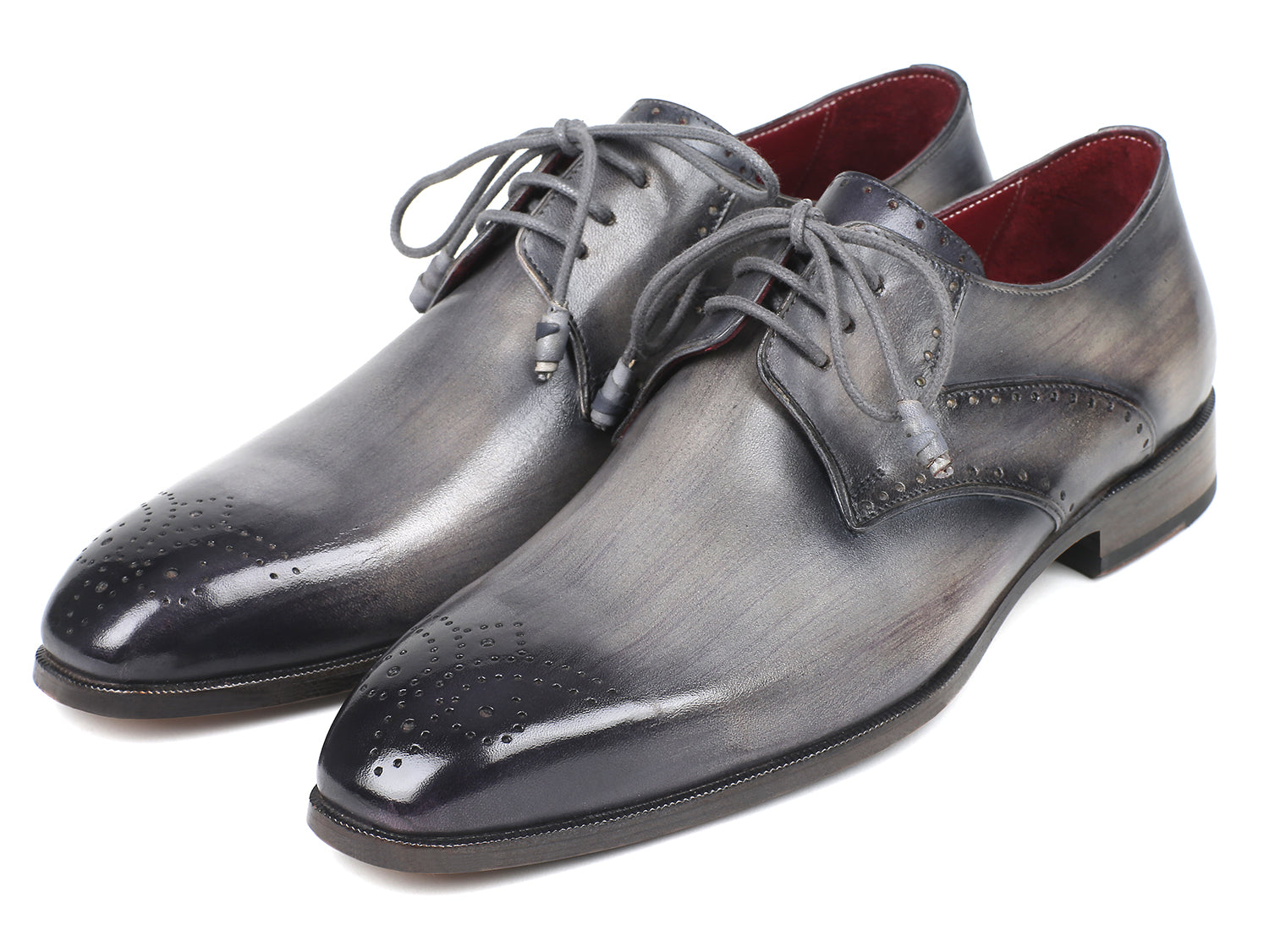 Paul Parkman Men's Gray Medallion Toe Derby Shoes (ID#6584-GRY)