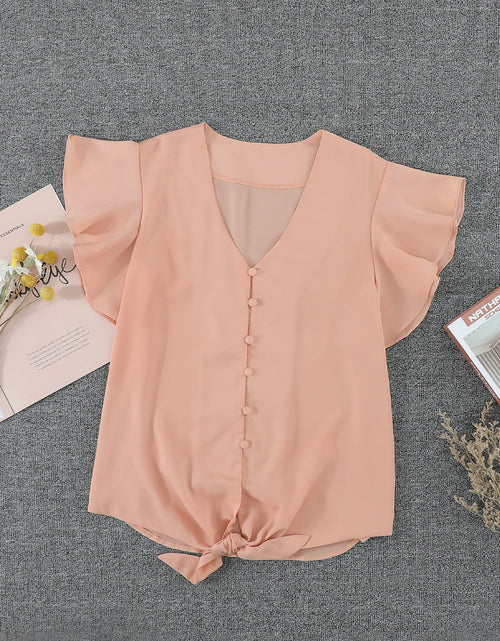 Load image into Gallery viewer, Modest Pink Forever Tonight Button Down Tie Top
