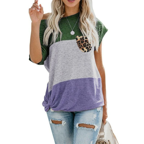 Load image into Gallery viewer, Loose Patchwork Color Short Sleeve Women Tops
