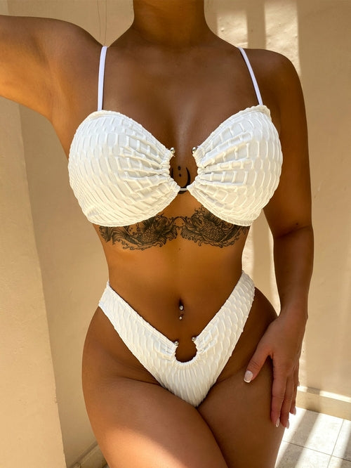 White Special Fabric Sexy Bikini