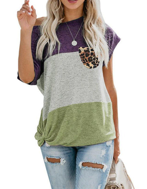 Load image into Gallery viewer, Loose Patchwork Color Short Sleeve Women Tops
