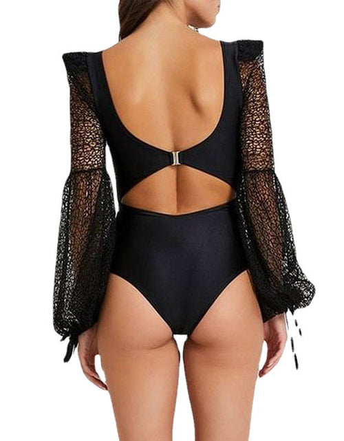 Load image into Gallery viewer, Long Sleeve Sheer Mesh Floral Printed Cutout Monokini
