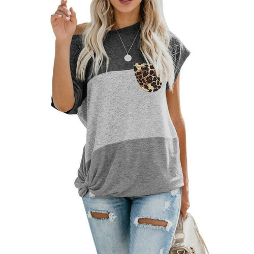 Load image into Gallery viewer, Loose Patchwork Color Short Sleeve Women Tops
