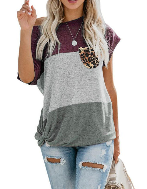 Load image into Gallery viewer, Loose Patchwork Color Short Sleeve Women Tops
