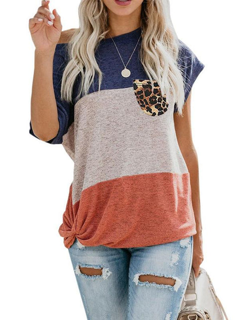 Load image into Gallery viewer, Loose Patchwork Color Short Sleeve Women Tops
