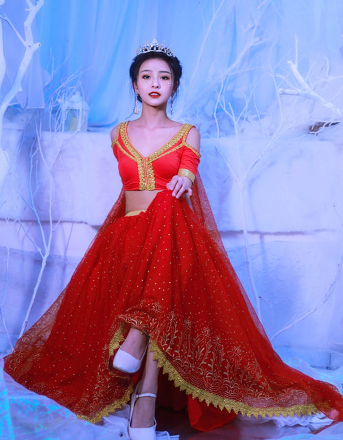 Load image into Gallery viewer, Elsa Princess Costume Belly Dance Outfit Party Cosplay Red
