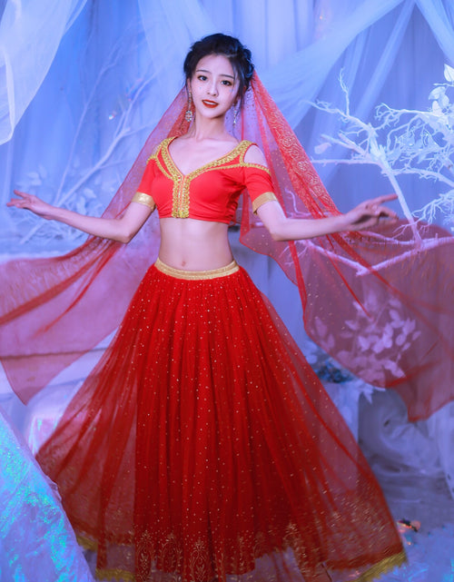 Load image into Gallery viewer, Elsa Princess Costume Belly Dance Outfit Party Cosplay Red
