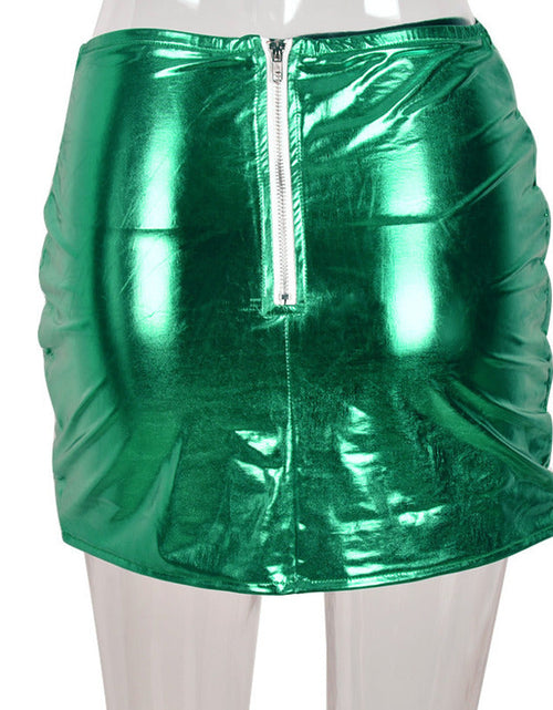 Load image into Gallery viewer, Green Women&#39;s Puffer Skirt Metallic Shiny Warm Quilted Mini A-line
