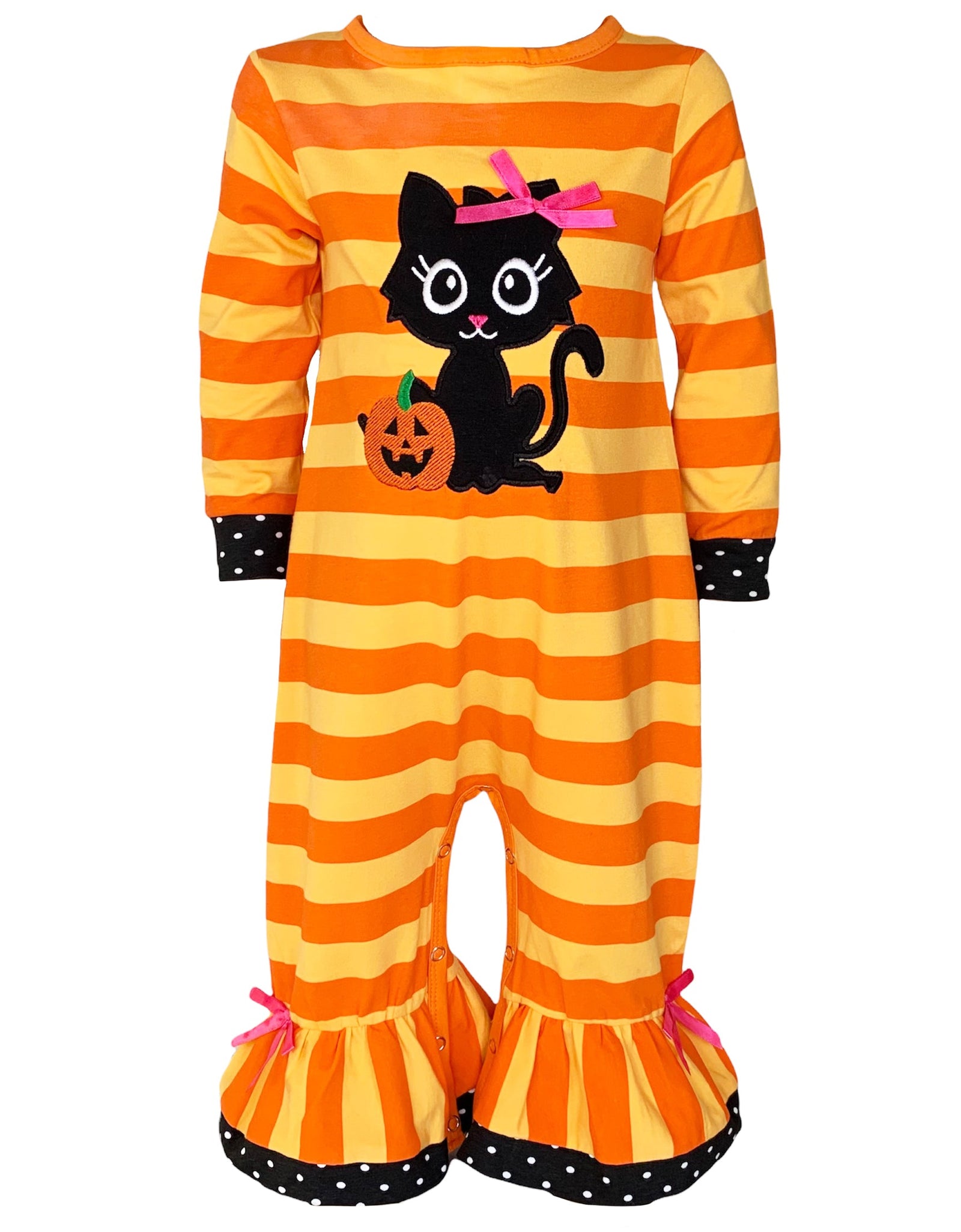 AnnLoren Baby Girls Halloween Sweet Black Cat Orange Cotton Romper