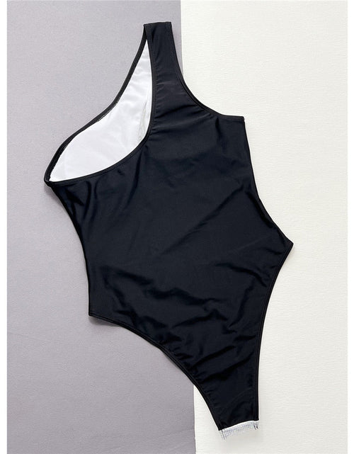 Load image into Gallery viewer, Splicing One Shoulder Shiny Sequins One Piece Swimsuit
