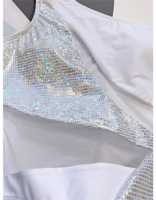 Load image into Gallery viewer, Splicing One Shoulder Shiny Sequins One Piece Swimsuit
