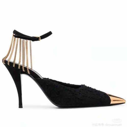 Load image into Gallery viewer, Metal Chains Women Pumps Elegant Pointed toe Ankle Strap High heels
