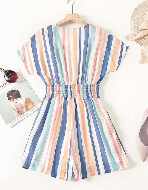 Load image into Gallery viewer, Summer Striped Print V-neck Button Romper
