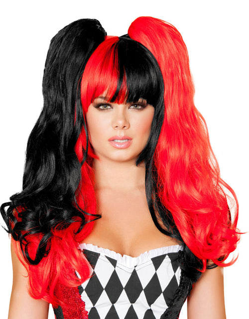 Load image into Gallery viewer, Black and Red Jester Hottie Wig Costume Accessory
