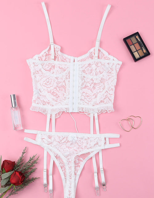 Load image into Gallery viewer, Lace-Up Frill Trim Lingerie Set
