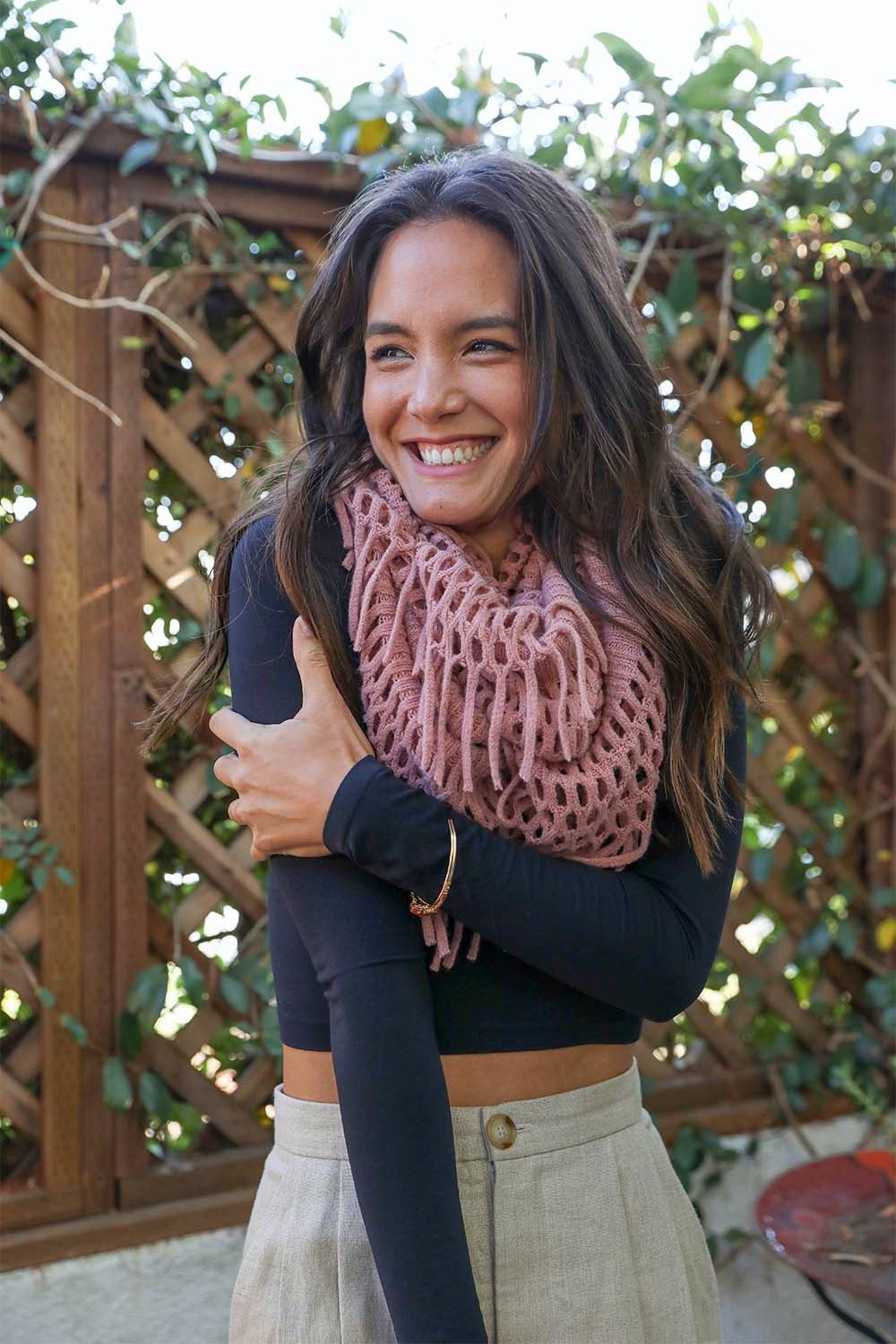 Fuzzy Chenille Tassel Infinity Scarf