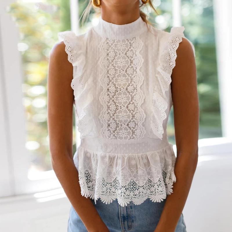 Elegant Lace Emboridery Sleeveless Blouse Shirt