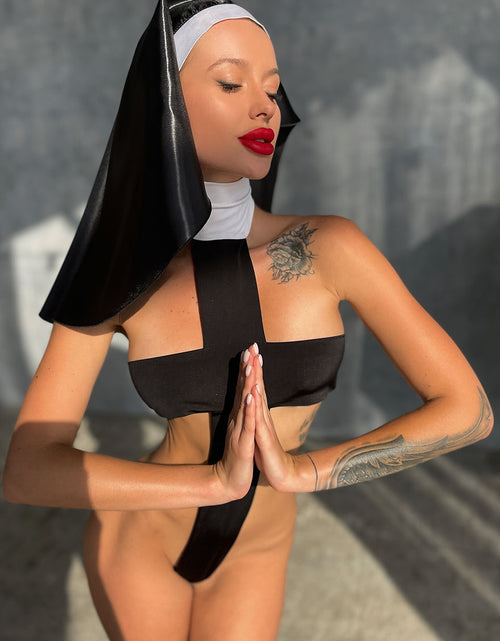 Load image into Gallery viewer, Nun Cosplay Cross Lingerie Bodysuit
