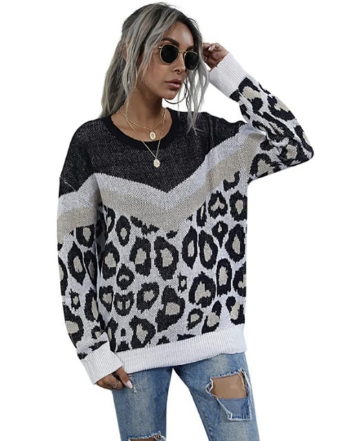 Load image into Gallery viewer, Womens Leopard Print Round Neck Sweater
