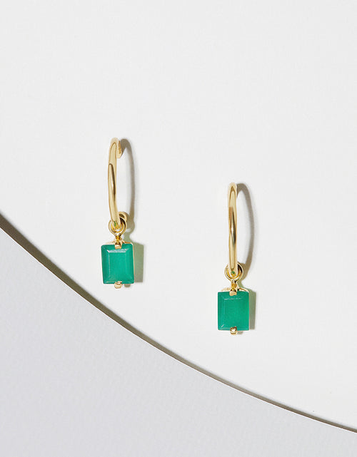 Load image into Gallery viewer, Green Onyx Earrings, Green Gemstone Earrings, Open Huggie Hoops
