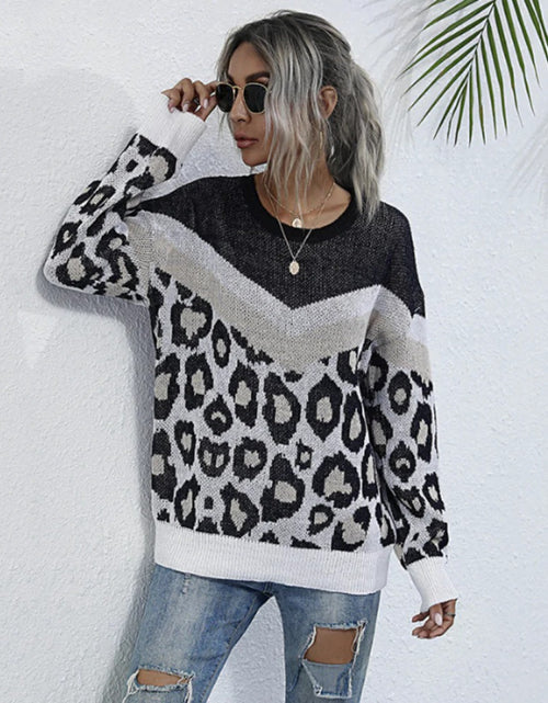 Load image into Gallery viewer, Womens Leopard Print Round Neck Sweater
