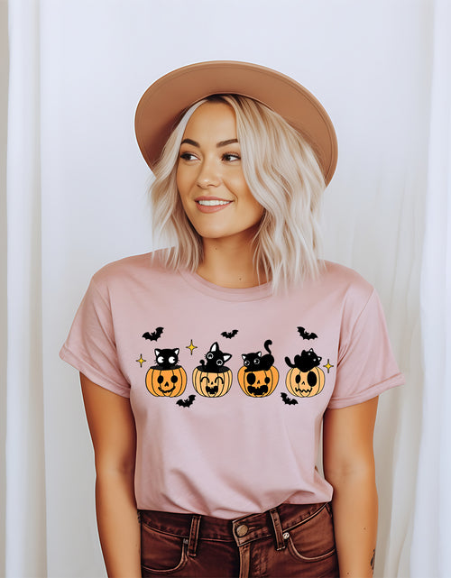 Load image into Gallery viewer, Black Cat Pumpkin Halloween Spooky Shirt
