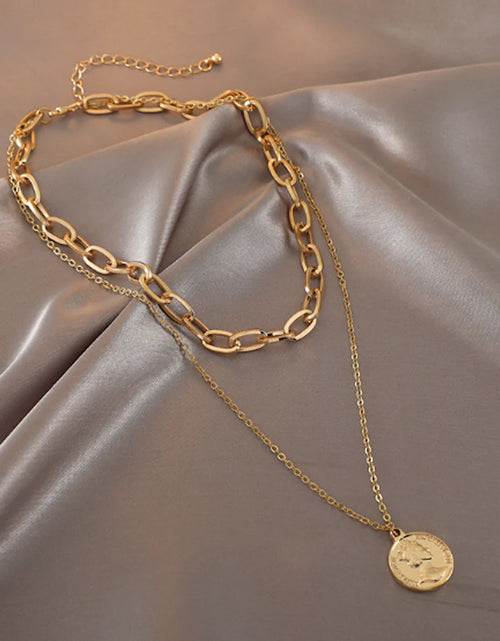 Load image into Gallery viewer, Womens Layered Look Choker Necklace with Coin Pendant
