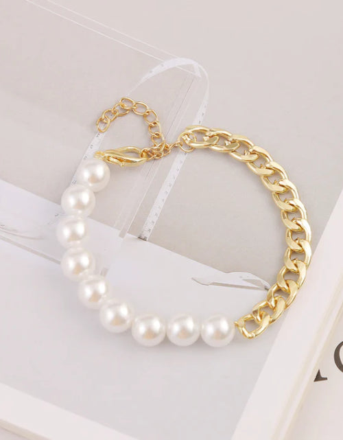 Load image into Gallery viewer, Womens Pearl Beaded Bracelet with Half Chain
