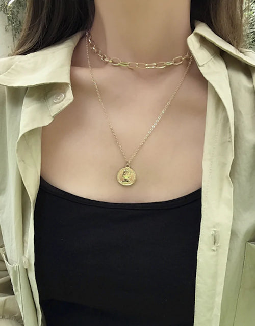 Load image into Gallery viewer, Womens Layered Look Choker Necklace with Coin Pendant
