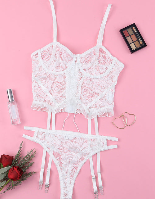 Load image into Gallery viewer, Lace-Up Frill Trim Lingerie Set
