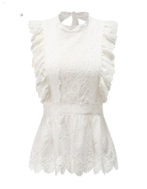 Load image into Gallery viewer, Elegant Lace Emboridery Sleeveless Blouse Shirt
