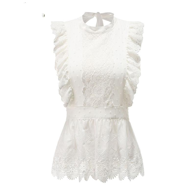 Elegant Lace Emboridery Sleeveless Blouse Shirt