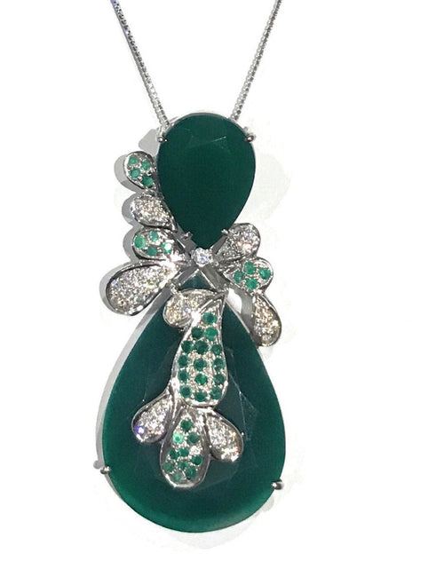 Load image into Gallery viewer, Sterling Silver Green Onyx Pendant Necklace, Valentine&#39;s day gifts,
