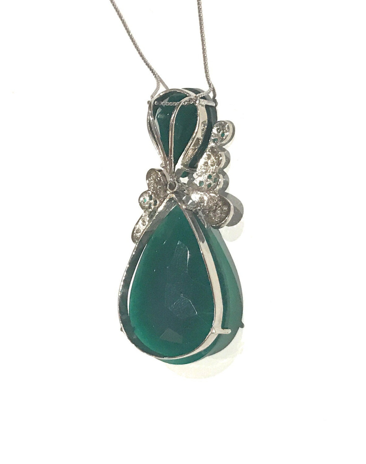 Sterling Silver Green Onyx Pendant Necklace, Valentine's day gifts,