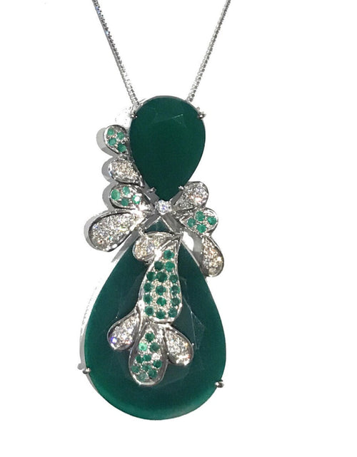 Load image into Gallery viewer, Sterling Silver Green Onyx Pendant Necklace, Valentine&#39;s day gifts,
