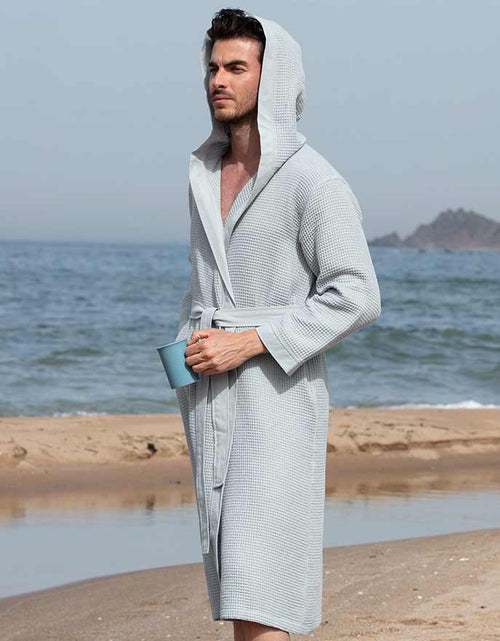 Load image into Gallery viewer, Men&#39;s Hooded Turkish Cotton Waffle Robe
