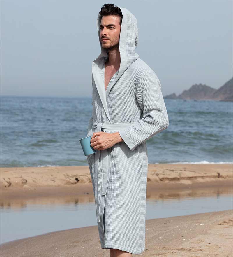 Men's Hooded Turkish Cotton Waffle Robe