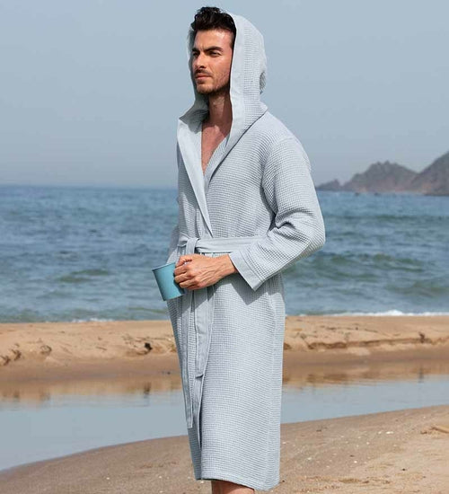 Load image into Gallery viewer, Men&#39;s Hooded Turkish Cotton Waffle Robe
