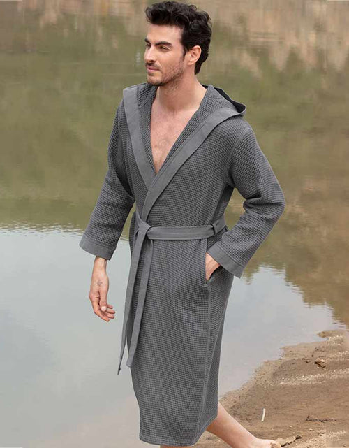 Load image into Gallery viewer, Men&#39;s Hooded Turkish Cotton Waffle Robe
