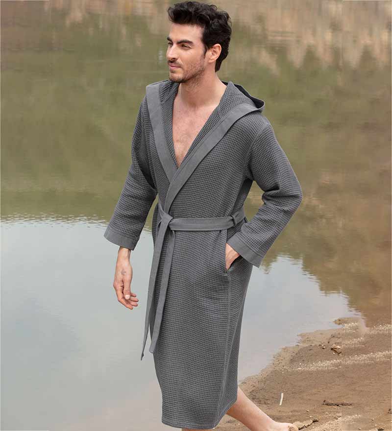 Men's Hooded Turkish Cotton Waffle Robe