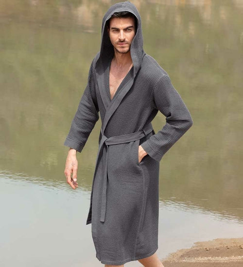 Load image into Gallery viewer, Men&#39;s Hooded Turkish Cotton Waffle Robe
