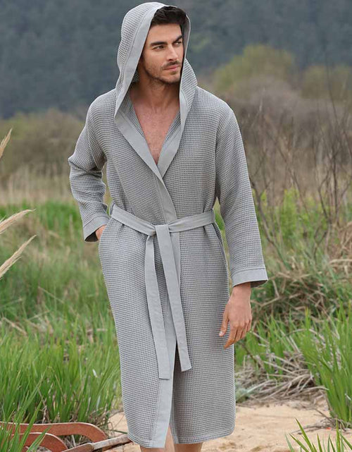 Load image into Gallery viewer, Men&#39;s Hooded Turkish Cotton Waffle Robe
