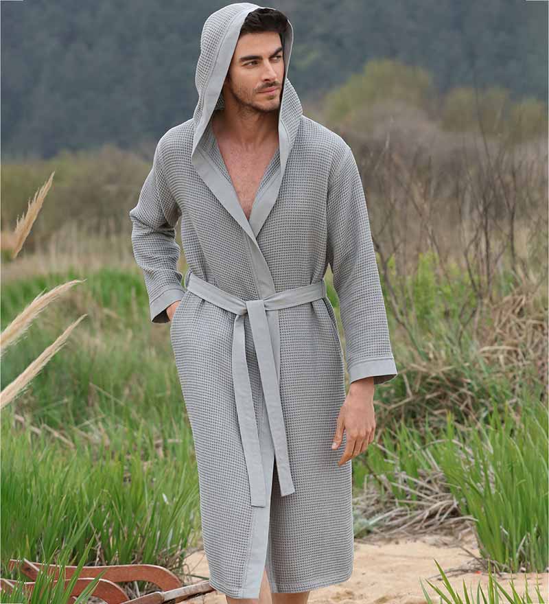 Men's Hooded Turkish Cotton Waffle Robe