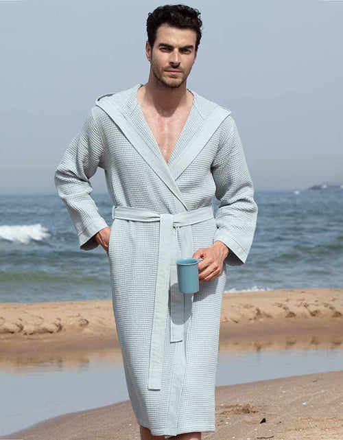 Load image into Gallery viewer, Men&#39;s Hooded Turkish Cotton Waffle Robe
