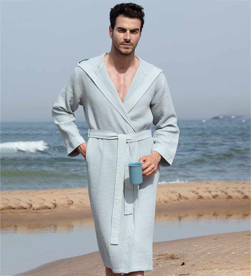 Men's Hooded Turkish Cotton Waffle Robe