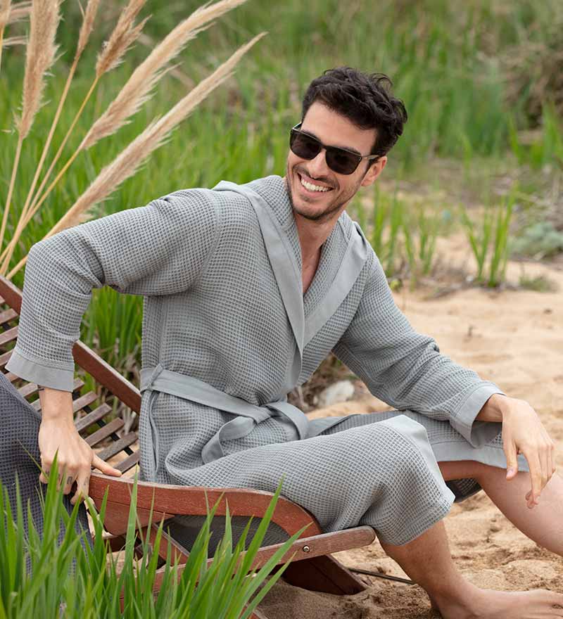 Men's Hooded Turkish Cotton Waffle Robe